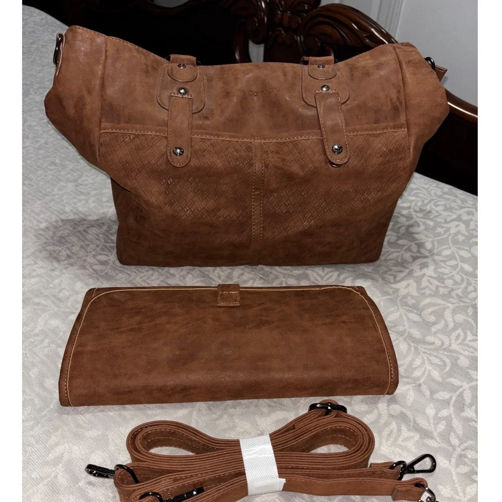 Little‎ Company Vienna Diaper Bag Cognac Brown Vegan Leather Tote baby Lee